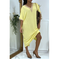 Robe tunique over size jaune vol V avec dentelle - 3