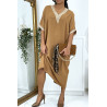 Robe tunique over size camel vol V avec dentelle - 1