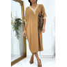 Robe tunique over size camel vol V avec dentelle - 2