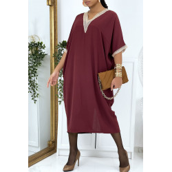 Robe tunique over size bordeaux vol V avec dentelle - 1