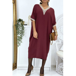 Robe tunique over size bordeaux vol V avec dentelle - 2