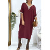 Robe tunique over size bordeaux vol V avec dentelle - 2