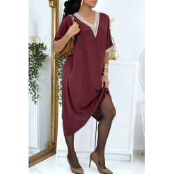 Robe tunique over size bordeaux vol V avec dentelle - 3