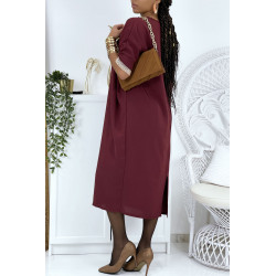 Robe tunique over size bordeaux vol V avec dentelle - 4