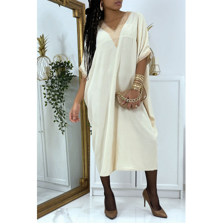 Robe tunique over size beige vol V avec dentelle - 1