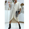 Longue robe tunique beige over-size croisé devant - 1