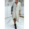 Longue robe tunique beige over-size croisé devant - 3