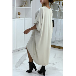 Longue robe tunique beige over-size croisé devant - 4