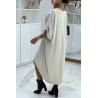 Longue robe tunique beige over-size croisé devant - 4