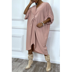 Robe tunique oversize rose col v détail froncé - 1