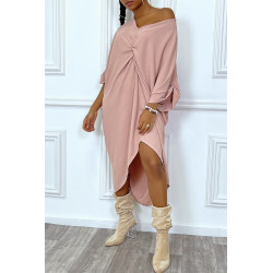 Robe tunique oversize rose col v détail froncé - 3