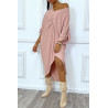 Robe tunique oversize rose col v détail froncé - 3