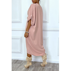 Robe tunique oversize rose col v détail froncé - 4