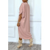 Robe tunique oversize rose col v détail froncé - 4