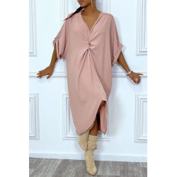 Robe tunique oversize rose col v détail froncé - 5