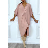 Robe tunique oversize rose col v détail froncé - 5