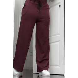 Pantalon palazzo bordeaux avec poches en coton - 1