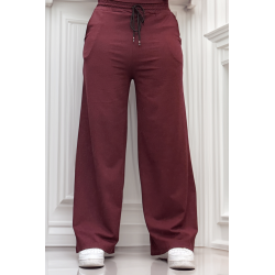 Pantalon palazzo bordeaux avec poches en coton - 2