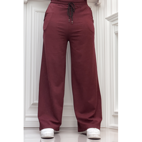 Pantalon palazzo bordeaux avec poches en coton - 2