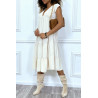 Robe fluide beige mi-longue col V - 1