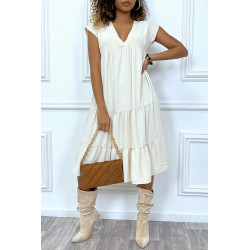 Robe fluide beige mi-longue col V - 2