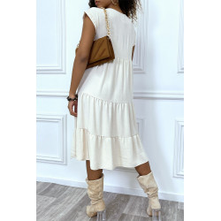 Robe fluide beige mi-longue col V - 4