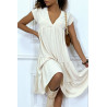 Robe fluide beige mi-longue col V - 6