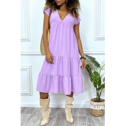 Robe fluide lila mi-longue col V - 1