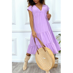 Robe fluide lila mi-longue col V - 2