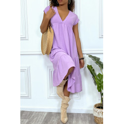 Robe fluide lila mi-longue col V - 6