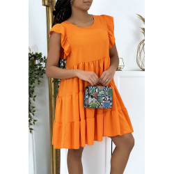 Robe orange froncée à volant et coupe évasée - 2