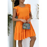 Robe orange froncée à volant et coupe évasée - 2