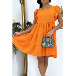 Robe orange froncée à volant et coupe évasée - 3