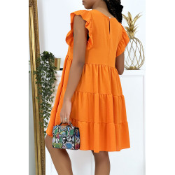 Robe orange froncée à volant et coupe évasée - 4