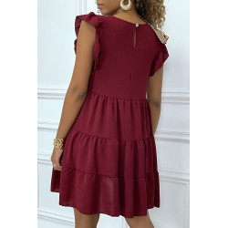 Robe bordeaux froncée à volant et coupe évasée - 5