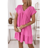 Robe tunique rose col V fluide à volant - 1