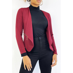 Blazer bordeaux col revers avec poches à zip. Blazer femme pas cher - 2