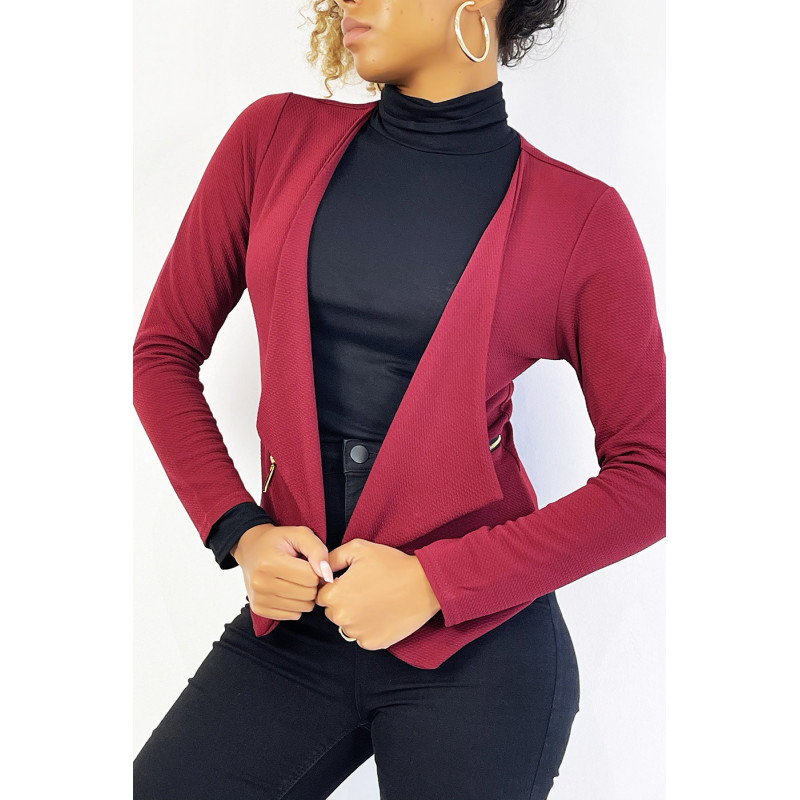 Blazer bordeaux col revers avec poches à zip. Blazer femme pas cher - 5