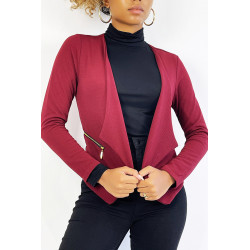 Blazer bordeaux col revers avec poches à zip. Blazer femme pas cher - 6