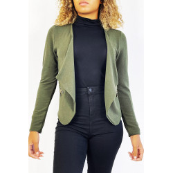 Blazer kaki col revers avec poches à zip. Blazer femme pas cher - 3