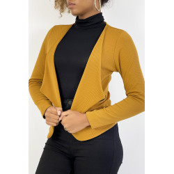 Blazer moutarde col revers avec poches à zip. Blazer femme pas cher - 1