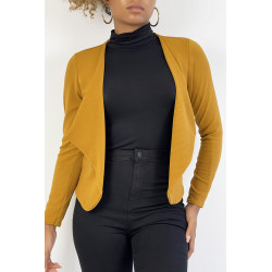 Blazer moutarde col revers avec poches à zip. Blazer femme pas cher - 2