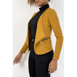 Blazer moutarde col revers avec poches à zip. Blazer femme pas cher - 4