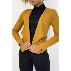 Blazer moutarde col revers avec poches à zip. Blazer femme pas cher - 5