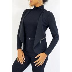 Blazer noir col revers avec poches à zip. Blazer femme pas cher - 3