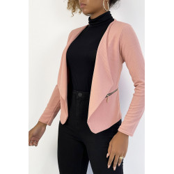 Blazer rose col revers avec poches à zip. Blazer femme pas cher - 2