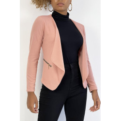 Blazer rose col revers avec poches à zip. Blazer femme pas cher - 3