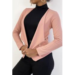 Blazer rose col revers avec poches à zip. Blazer femme pas cher - 5