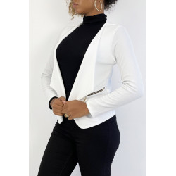 Blazer écru col revers avec poches à zip. Blazer femme pas cher - 1