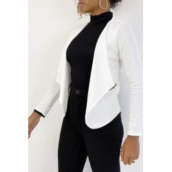 Blazer écru col revers avec poches à zip. Blazer femme pas cher - 4